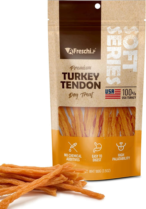 Afreschi Turkey Tendon for Dogs, All Natural Human Grade Dog Treat, Soft Series, Rawhide Alternative, Suitable for