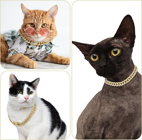 Dog Chain Diamond Collar - Walking Metal Chain Collar with Secure Buckle, Pet Jewelry for Small Medium Large Dogs
