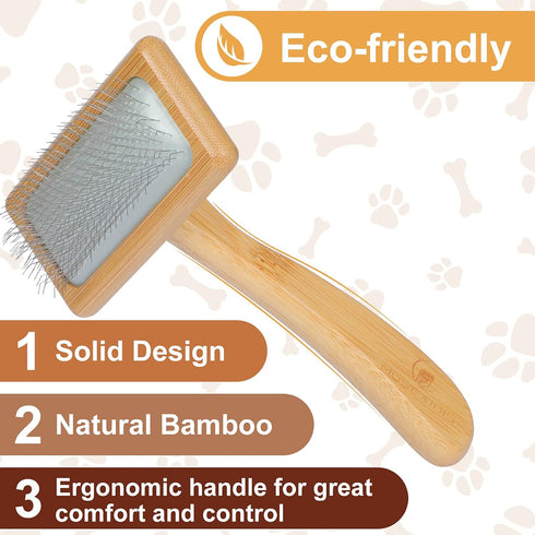 Muse&Iris Dog & Cat Brush, Pet Slicker Brush with Bamboo Handle for Large Medium Short Hair Grooming