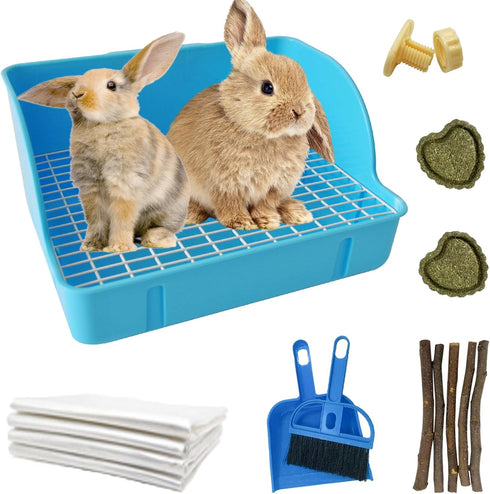 10Pcs Rabbit Litter Box Toilet,Bunny Plastic Square Cage Toilet with Grate Rabbit