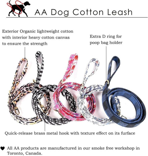 Organic Cotton Dog Leash, 6FT - Brass Hardware for Small, Medium, Large Breed Walking, Running, Training