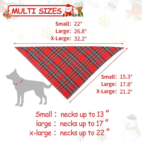 Malier 2 Pack Dog Bandana Christmas Classic Plaid Scarf Set for Small Medium Large Dogs Cats (Green + Red, Large)
