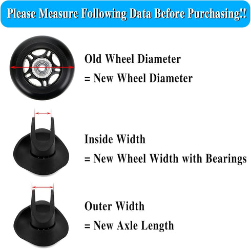 OwnMy Luggage Suitcase Replacement Wheels, 40mm x 18mm Rubber Swivel Caster Wheels, Set of 4