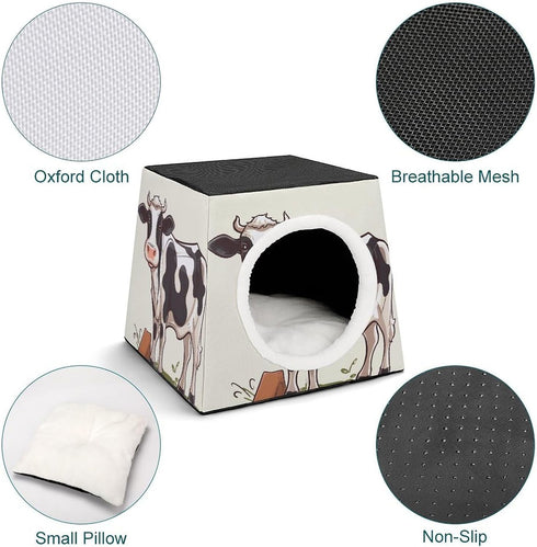 FekiLoot 3-in-1 Fashion Dairy Cow Capsule Pet Waterproof Removable Couch Pet Bed Foldable Cat Dog House Cat Dog Bed Cat