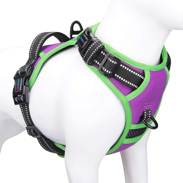 PHOEPET 2019 Upgraded No Pull Dog Harness, Reflective Adjustable Vest with Training Handle, Purple, Size L