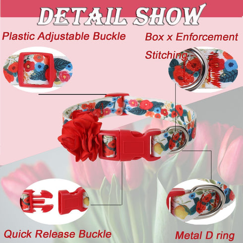 Floral Dog Collar for Large Dogs, Designer Girl Dog Collar with Flower Bow, Quick Release Wedding Collar