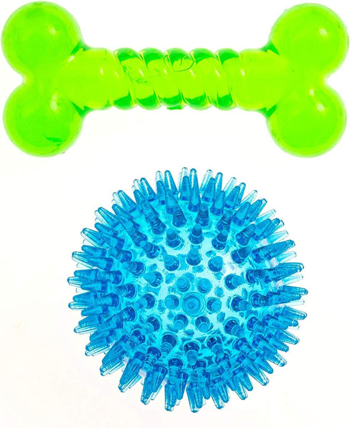 Spiky Ball and Bone Set for Small Dogs, Puppy Teething Toys for Interactive Chew and Dental Care
