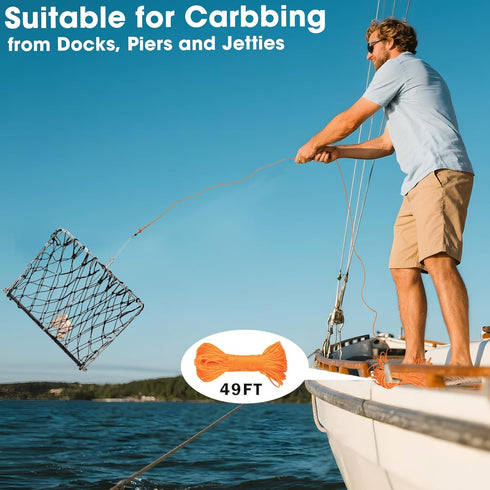 2 Set QualyQualy Castable Crab Trap Kit, Foldable Crabbing Net with Rope & Bait Clip, Crab Snare/Pots/Traps for Blue