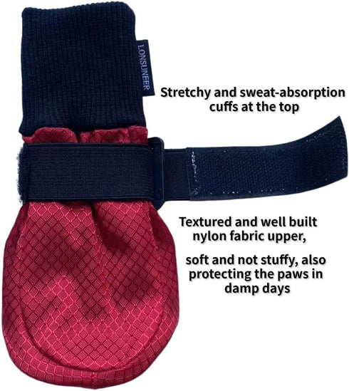 Winter Paw Protector Dog Boots - Waterproof Soft Sole and Nonslip, Set of 4, Color Red, Size Small