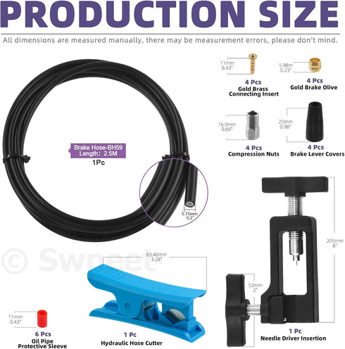 Swpeet 25Pcs Bicycle Hydraulic Disc Brake Hose Kit: Complete Tool Set for Installing Brake Olive and Inserts