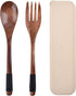 Wooden Cutlery Set with Case - Reusable Spoon and Fork Set, Portable for Lunch, Camping, Travel, Household Office