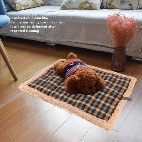 Self Warming Cat Bed - Washable Double Sided Lamb Wool Plaid Mat for Large, Medium, Small Dogs and Cats, Travel or Home