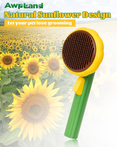 Cute Sunflower Self Cleaning Brush for Dogs & Cats, Shedding and Deshedding Pet Brush for Rabbits