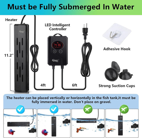 hygger Aquarium Heater 300W, Digital LED Controller, Overheating Protection, Submersible for 25-80 Gallon Tanks