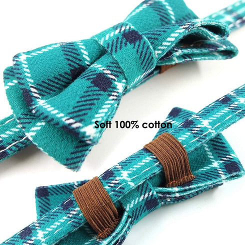 Cat Collar Breakaway with Bell and Bow Tie, Adjustable Plaid Design for Kittens, 6.8-10.8in, Cyan-Blue