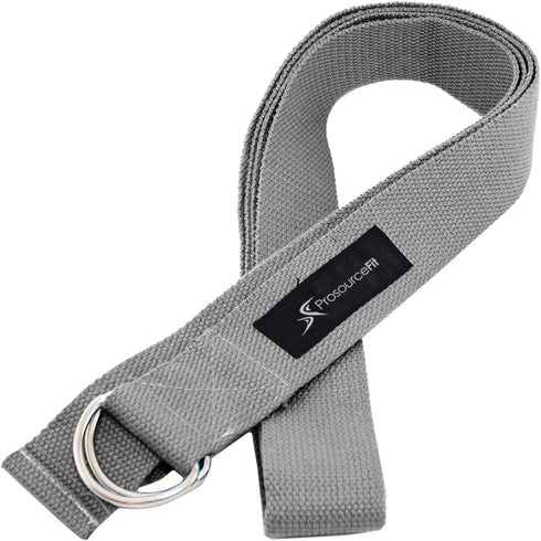 ProsourceFit Metal D-Ring Yoga Strap - 8’ Durable Cotton for Stretching and Flexibility