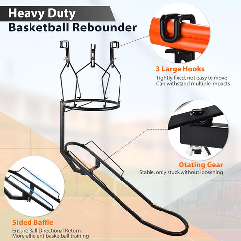 180 3 18" GADFISH Basketball Rebounder, Rotatable Basketball Return Attachment with Stable Large Hooks, Heavy Duty