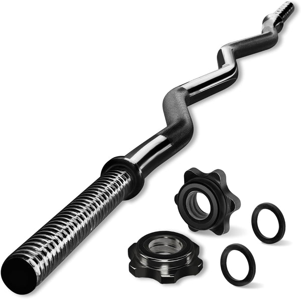 Yes4All 480LB Standard Straight Barbell 60" & EZ Curl Bar 47" - Weight Bar with Star Lock Collars