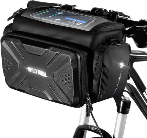 WILD MAN 4L Rainproof Bike Handlebar Storage Bag with Touch Screen for MTB Mountain Road Bike Scooters