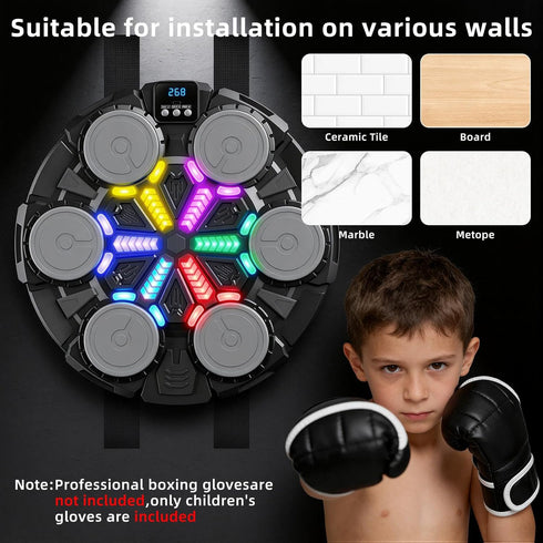 HANQUAN 3-12 Upgraded Music Boxing Machine for Kids and Adults, Bluetooth Wall Mounted Punching Pad with Gloves,Rhythm
