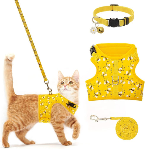 BINGPET Cat Harness with Leash and Collar for Walking, Escape Proof with 59 Inches Leash, Adjustable Soft Vest