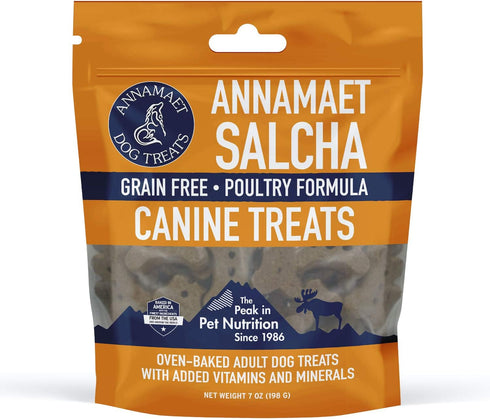 Annamaet Salcha Grain-Free Dog Treats, Poulet Formula with Chicken & Duck, 7-oz Bag
