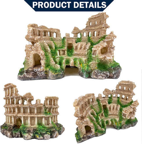 Antique Roman Column Ruin Aquarium Decoration - Large Beige Castle Cave for Freshwater and Saltwater