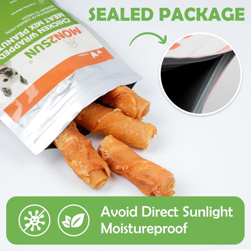 MON2SUN 3 Inch 21.16oz (16 Count Pack 1) Rawhide Free Dog Treats, Chicken Wrapped Rolls, Low Fat and Training Snacks