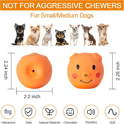 Squeaky Dog Toy Balls with Funny Piggy Face, Durable Teething Latex Rubber, Interactive Fetch Play (6PCS) for Small