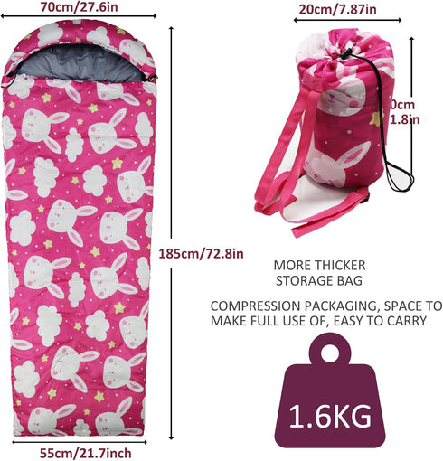 Kids Sleeping Bags, Compact Camping Sleeping Bags with Carry Bag for Hiking, Backpacking, Lightweight Waterproof for