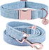 DOGWONG Cotton Dog Collar and Leash, Soft Durable Blue Pet Collar for Small Medium Large Dogs