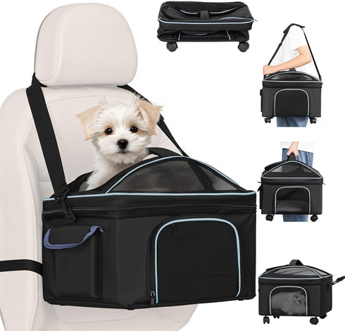 4-in-1 Cat Car Seat and Cat Carrier with Removable Wheels Booster Car