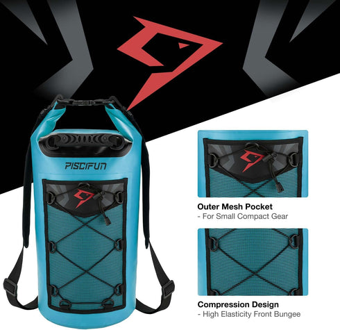 Piscifun Waterproof Floating Dry Bag Backpack 5L/10L/20L/30L/40L with Phone Case for Boating, Kayaking, Fishing