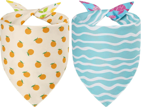 Agroon Summer 2PCS, 4 Dog Bandanas XLarge Pattern Blue Pink Yellow Scarf for Boy and Girl, Triangle Reversible Bibs