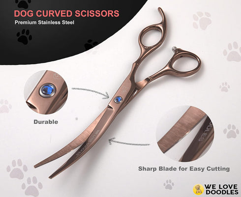 4 Set Dog Grooming Scissors Kit - Best Tools for Goldendoodles & Poodles - Straight, Curved & Thinning Shears