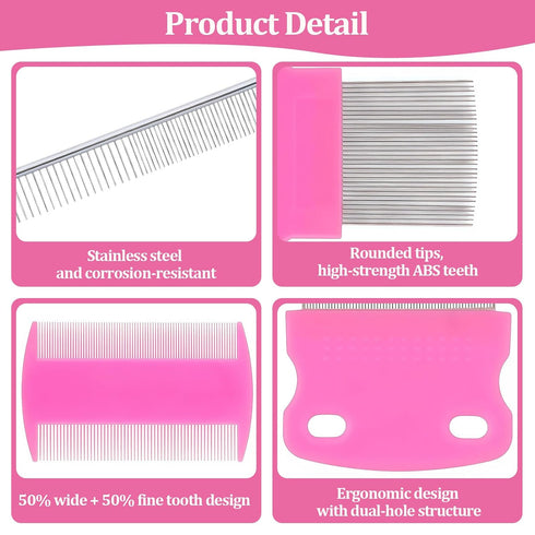 Creztail 6 Pack Pet Grooming Combs, Stainless Steel Dog and Cat Grooming Combs with Rounded Teeth, Double-Sided