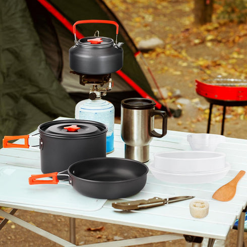 Gutsdoor Camping Cookware Set, Lightweight Stackable Non-Stick Cooking Equipment with Storage Bag for Outdoor