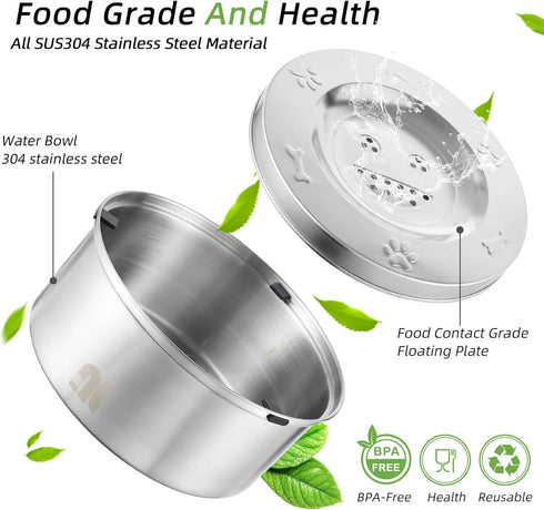 Dog Water Bowl No Spill, 3L/101oz Stainless Steel Slow Water Bowl for Dogs, No Splash Dog Water Bowls