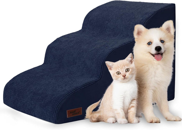 Dog Stairs and Steps for Beds Or Couches, 3-Step Pet Stairs for Small Dogs and Cats, Soft Non-Slip Ramp for Older Dogs