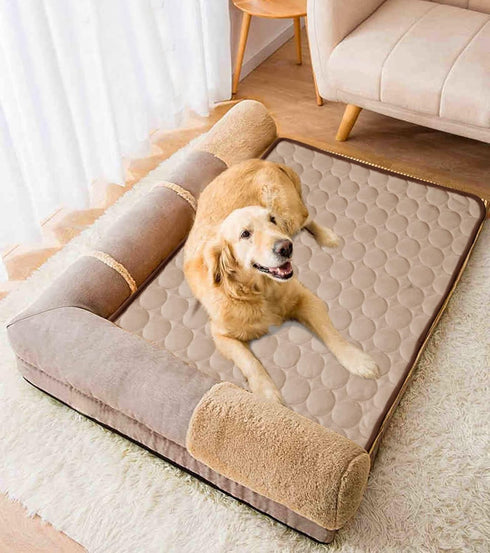 Dogs Cooling Mat, Pet Self Cooling Pad for Summer, Washable Ice Silk Sleep Mat for Large Dogs and Cats (Coffee, Large)