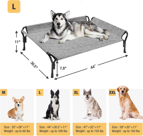 Veehoo Cooling Elevated Dog Bed for Large Dogs, Raised Bed with Guardrail & Slope Headrest, Durable Mesh