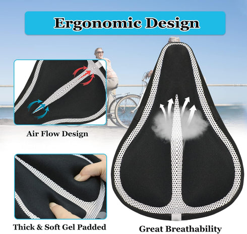 Gel Bike Seat Cover Padded Bicycle Saddle Covers for Women & Men, Most Comfortable Soft Cushion Cover for Spin Indoor