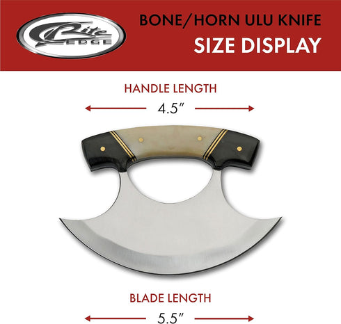 SZCO SUPPLIES 5.5" Horn/Bone Handle Crescent Blade Ulu Knife with Sheath, Black/White