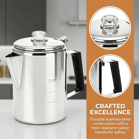 Backpacking, 9 Cididu Camping Coffee Pot Stainless Steel, Coffee Pot Outdoors, Durable Stove Top Brew Coffee Maker on