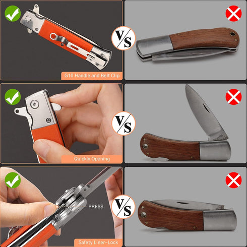 GVDV Folding Pocket Knife, 7Cr17 Stainless Steel EDC Knife with G10 Handle, Safety Liner-Lock, Orange