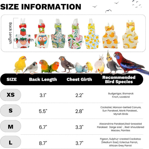 QBLEEV Bird Diapers, Reusable Cockatiel Flight Suit with Adjustable Straps, Parrot Pigeon Pants Urine Wet Leakproof