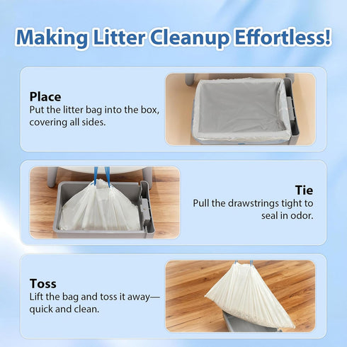 120 Count Drawstring Cat Litter Bags Compatible with Fumoi and Fsitego Self Cleaning Litter Box,Thick Cat Litter Box