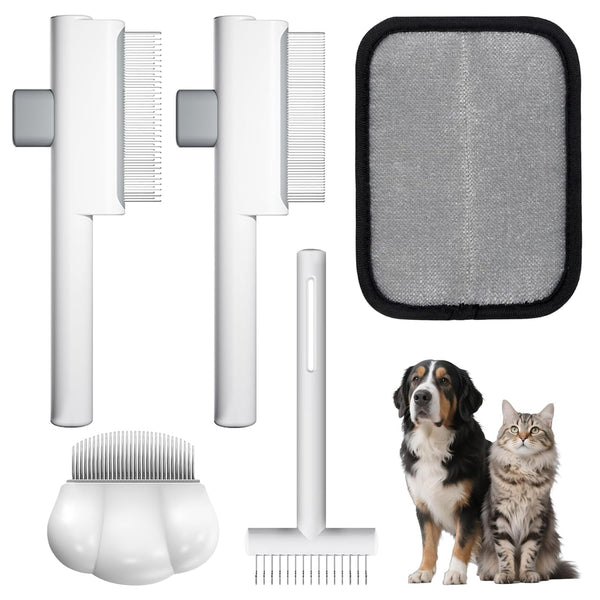 5-in-1 Pet Grooming Kit for Cats and Dogs Flea Comb, Double-Layer Dense