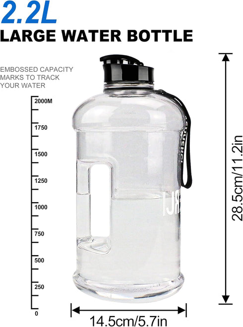 VENNERLI Portable Large Plastic Water Bottle, BPA-free Half Gallon Reusable 2 Liter Jug for Outdoor Hiking