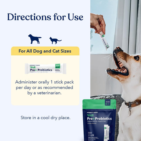Immune (30 Honest Paws Probiotics for Dogs - Digestive & Support Powder with Prebiotic Made in The USA, Chicken Flavor